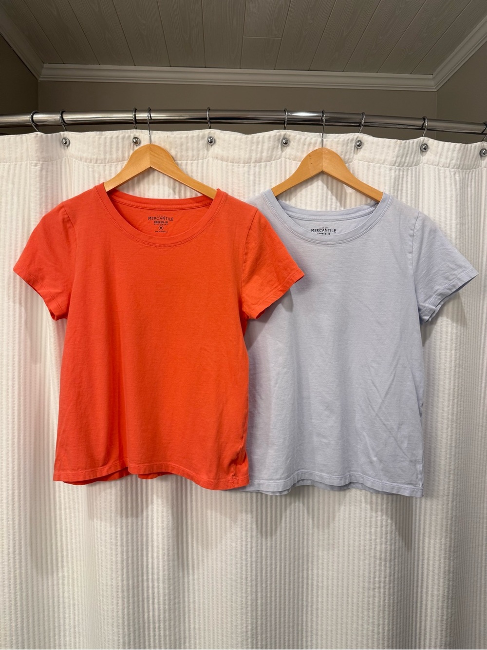 Pair of J. Crew Mercantile Crewneck Tee Tops in Coral and Light Blue - Medium